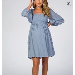 Pinkblush Blue Textured Maternity Dress